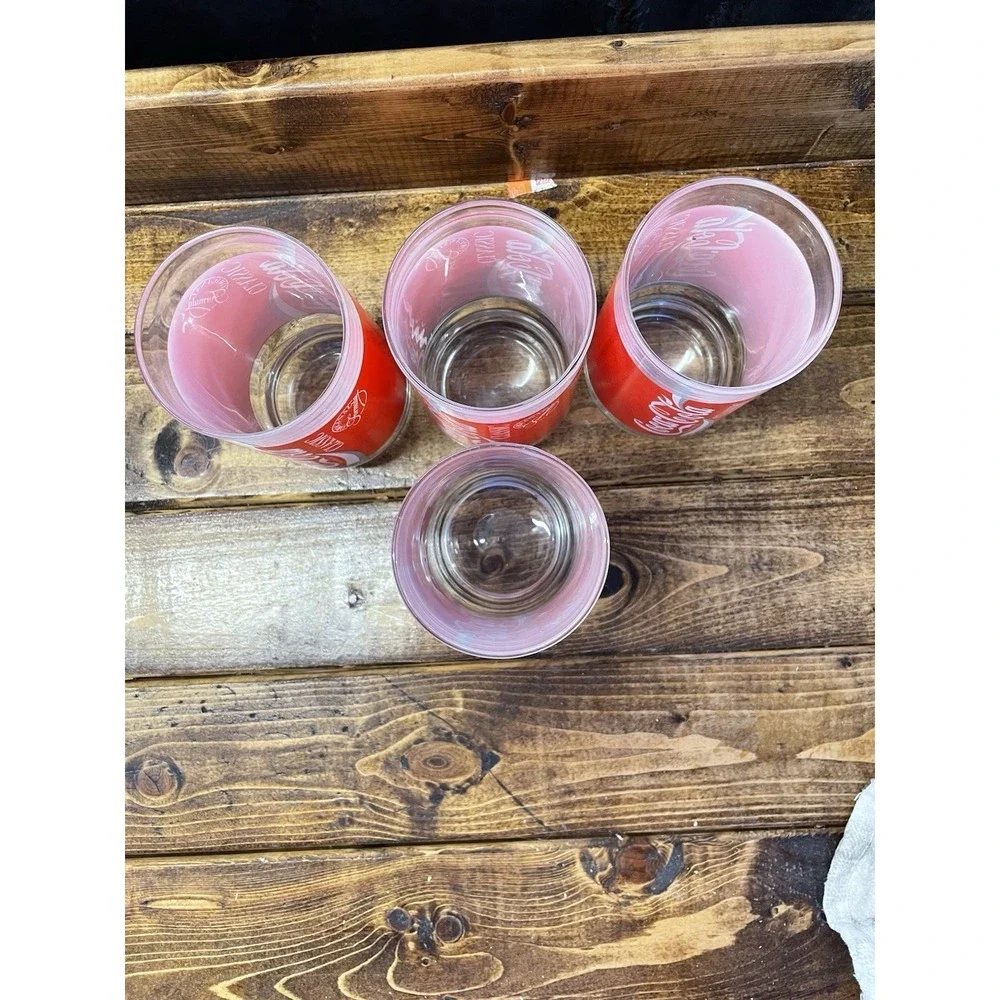 Coca-Cola Classic Glass Drinking Cup W/Red Labe Set Of‎ 4